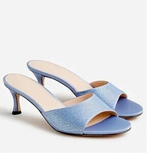 J. Crew Violetta Kitten Heeled Mule Sparkle Periwinkle Blue SZ 10 Classic Heels